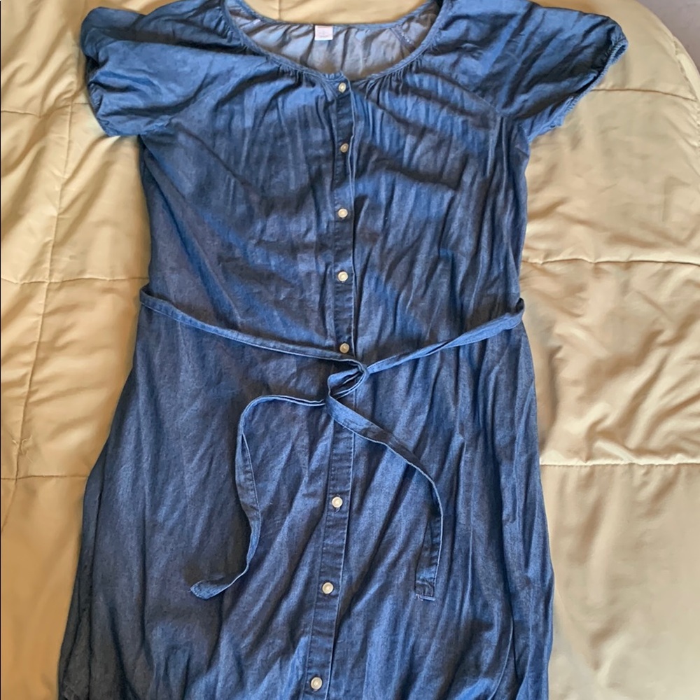 Old Navy Blue Pleated Puff Sleeve Mini Dress
